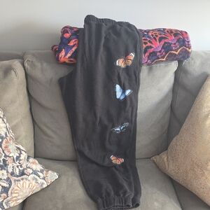 Hollister Black Joggers with Butterfly Accents